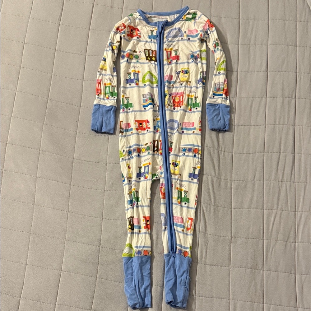 Little Sleepies Educational Train Print One Piece Zippy Pajamas - Blue and Cream